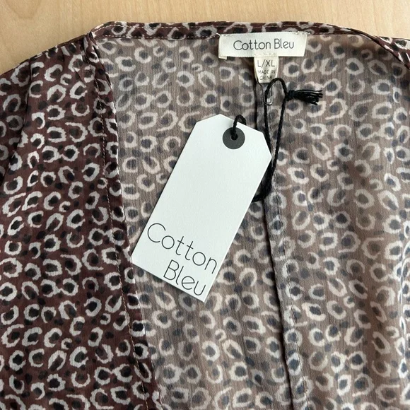 New Cotton Bleu Leopard Print semi-sheer beach cover up - Picture 5 of 8